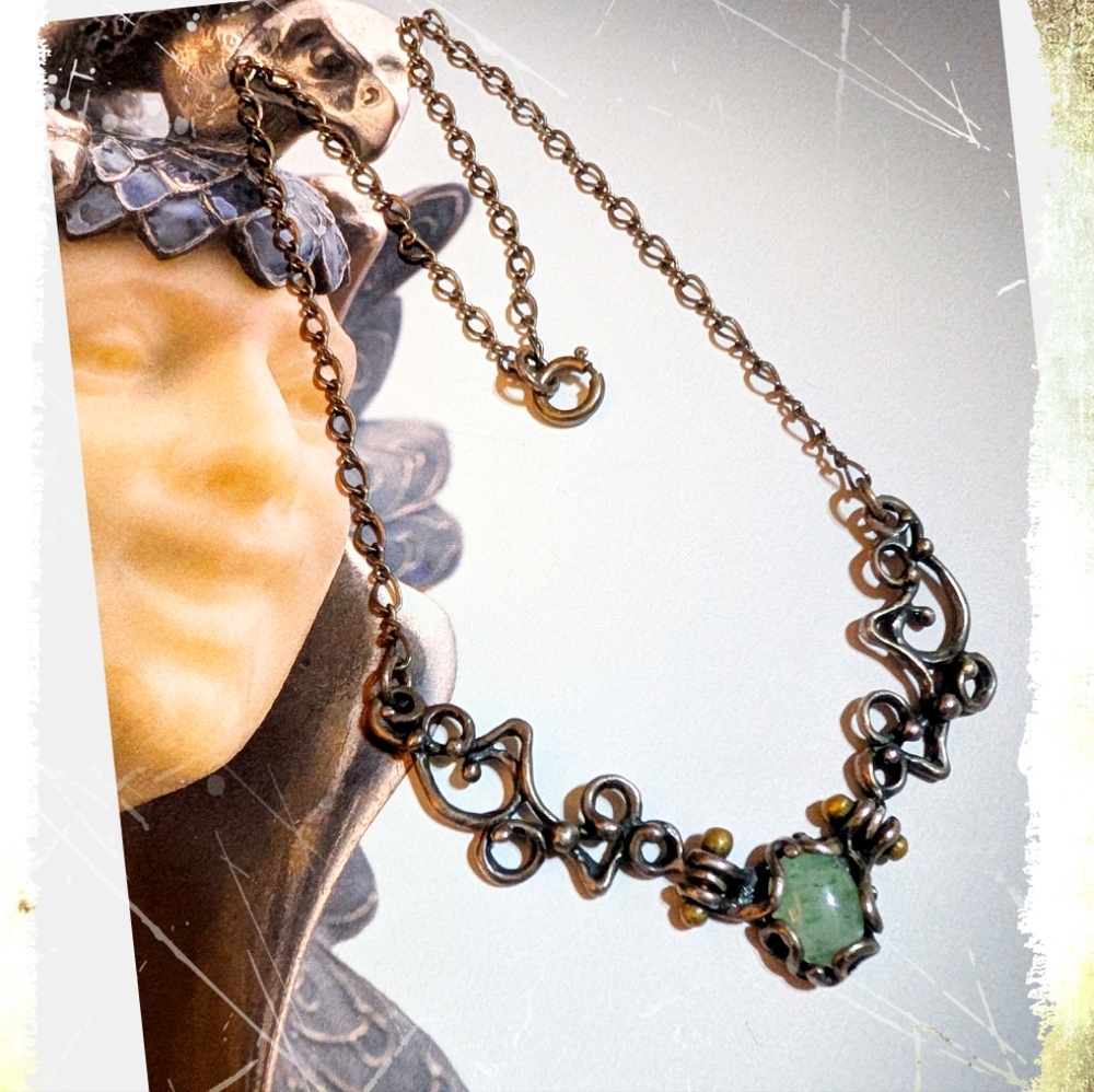 Jack Boyd 70s Aventurine Sterling Bronze Necklace